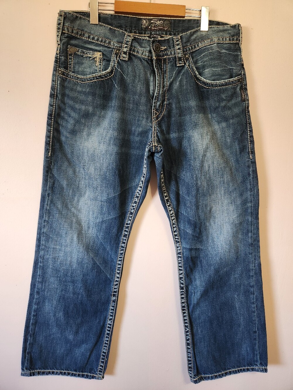 Silver Jeans Co Gordie Mens Straight Leg Jeans 36x30 Thick Stitch Western Y2K